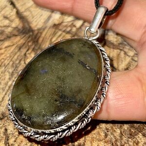 Deep Dark Prehnite Pendant 2 1/4”